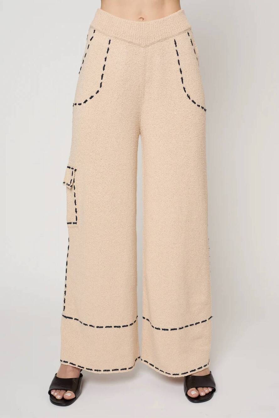 NEW ATELIER DELPHINE lottie boucle cotton pant in grain and navy